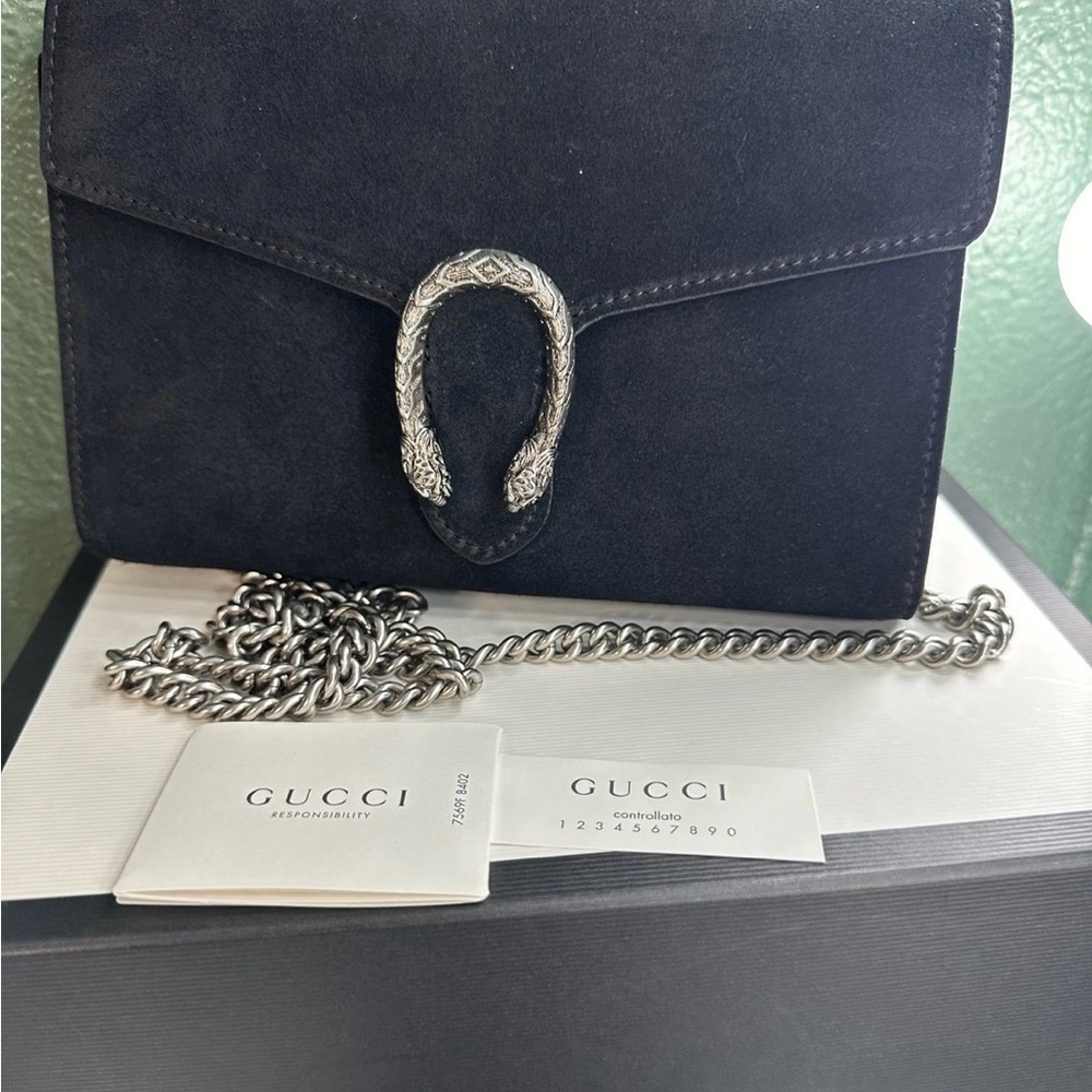 Gucci Dionysus wallet on chain in black suede